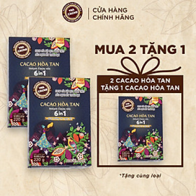 Bột cacao hòa tan 6 in 1, VUA CACAO hảo hạng tăng cường năng lượng, cung cấp dinh dưỡng cho ngày dài - Hộp 10 gói x 220g