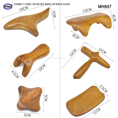 COMBO bộ 7 Dụng Cụ day ấn Huyệt Mát xa toàn thân kiểu Thái bằng gỗ Bách Xanh (MH847) Chăm sóc sức khỏe