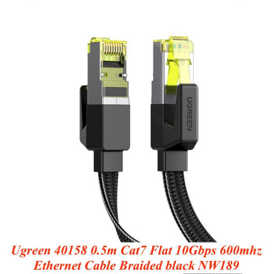 Ugreen UG40158NW189TK 0.5m 10Gbps 600mhz dây dẹt Nylon Braided Màu Đen Cáp mạng Cat7 - HÀNG CHÍNH HÃNG