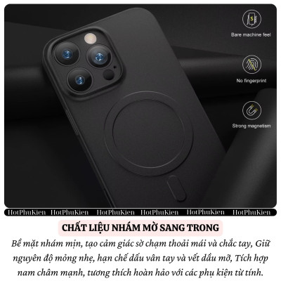 Ốp lưng nhám từ tính N52 siêu mỏng 0.3mm hiệu Memumi Slim Magnetic cho iPhone 16 Pro Max 15 Pro Max 14 Pro Max - màng bảo vệ camera, mặt lưng chống bám bẩn - Hàng nhập khẩu