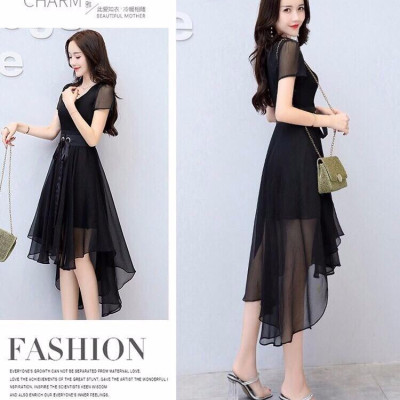 ĐẦM XÒE MULLET CỔ V - HN696