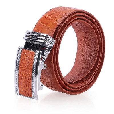 HC4745 - Dây nịt nam da cá sấu Huy Hoàng nguyên con bụng 3,5P màu vàng