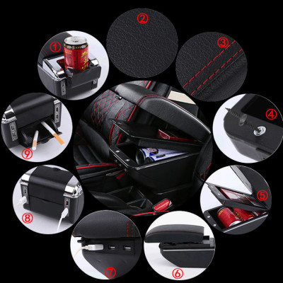 Hộp tỳ tay ô tô, xe hơi dùng cho xe Toyota Wigo tích hợp 7 cổng USB chất liệu da PU cao cấp và nhựa ABS chắc chắn, kích thước đế ốp vào 7*6.3cm