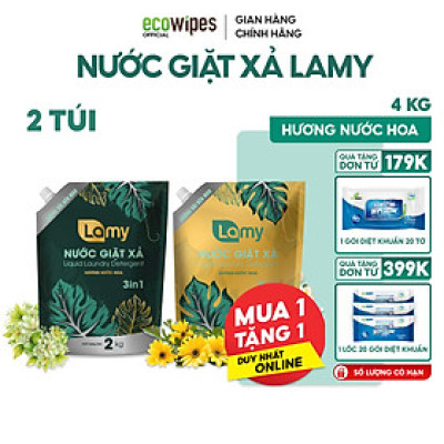 [MUA 1 TẶNG 1] Nước Giặt Xả Lamy EcoWipes Túi 2KG Hương Nước Hoa Thơm Lâu Sạch Nhanh Làm Mềm Vải 3IN1 (2 TÚI)