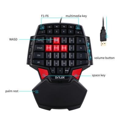 Bàn phím chơi game Esport có dây USB dùng một tay chuyên nghiệp Delux T9 47 phím