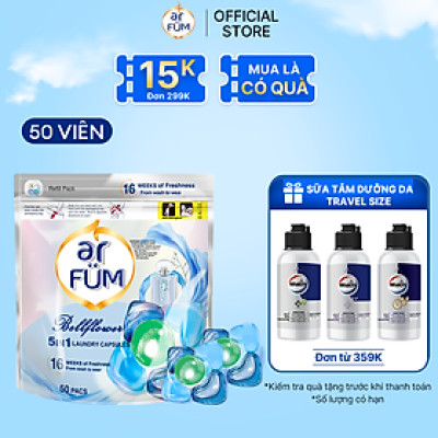 Viên giặt xả arFUM 5 trong 1 MỚI, tinh dầu nước hóa lưu hương lâu 16 tuần, khử khuẩn 99% - (50 viên/Túi)