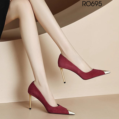 Giày nữ cao gót nhọn, da lộn ROSATA RO695 -9p- Nâu, Đỏ - HÀNG VIỆT NAM - BKSTORE