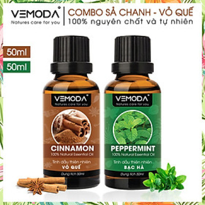 Tinh dầu xông phòng cao cấp gồm 2 chai tinh dầu nguyên chất: tinh dầu Bạc hà (50ml) + tinh dầu Vỏ quế (50ml) Vemoda