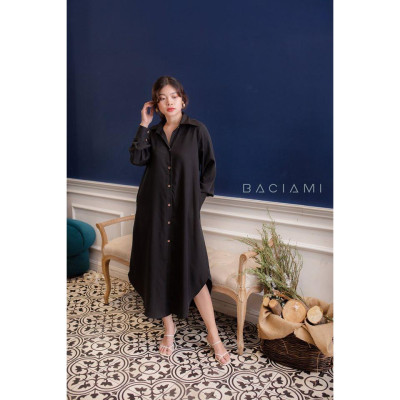 Baciami-Đầm Sơ Mi Tay Dài Phôm Rộng