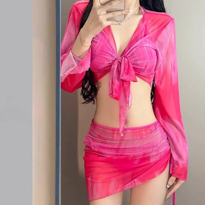 Bikini Loang Màu Set 4 Món Áo Choàng Dài Tay Váy Rút Dây BK004 MayHomes Đồ Bơi Nữ 4 Mảnh
