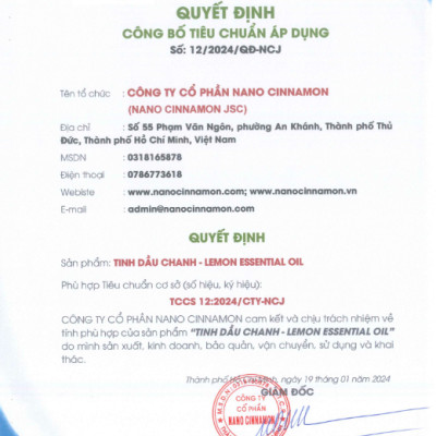 Tinh dầu Chanh thiên nhiên nguyên chất Nano Cinnamon  10/30/50/100ml - thanh lọc, đuổi muỗi, tỉnh táo. Có kiểm định, chiết xuất thiên nhiên