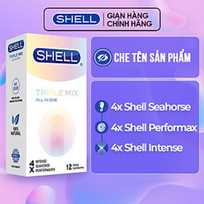 Bao cao su Shell Triple Mix siêu mỏng, mát lạnh, gân gai - Hộp 12 cái | SHELL CHÍNH HÃNG