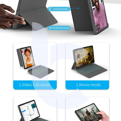 Bao Da Kèm Bàn Phím Không Dây WIWU ComboTuoch Dùng Cho iPad 10.2/ 10.5, iPad Pro 11 inch/Air 4/Air5, Ipad Gen 10( Có Khe Để Bút) Có Đèn Led Phím, Trackpad Mượt, Có Thể Tháo Rời Bàn Phím- Hàng chính hãng