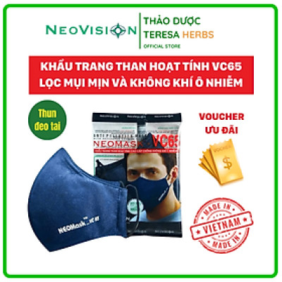 Khẩu trang than hoạt tính NeoVision - NeoMask VC65 ( chuẩn N95 ) Chống bụi siêu mịn PM2.5, lọc khuẩn BFE 95% (Được cấp bởi Nelson Lab), kháng khuẩn, chống giọt bắn có thể giặt tái sử dụng nhiều lần- Xanh đậm