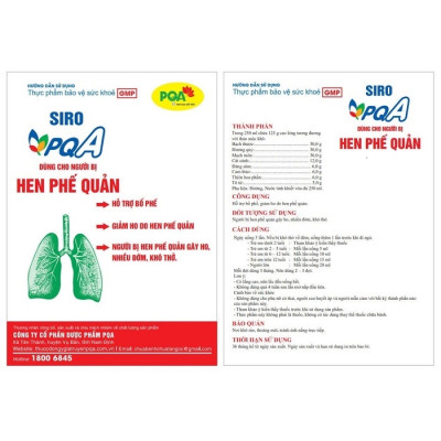 Siro Hen Phế Quản PQA Thành Phần Từ Thiên Nhiên Hỗ Trợ Bổ Phế, Giảm Ho, Long Đờm Và Khó Thở Hộp 250ml