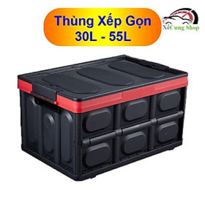 Thùng nhựa đựng đồ cho cốp xe ô tô có thể gấp xếp gọn có chốt gài | 30L + 55L + túi chống nước
