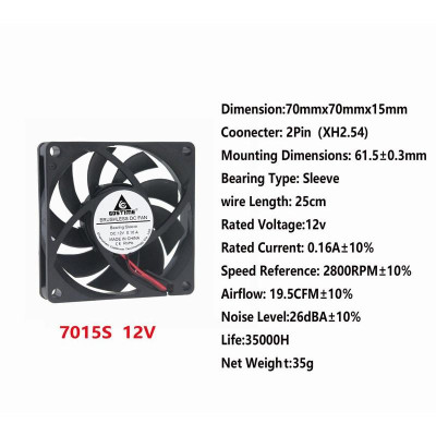 1 Pcs Gdstime 70x70x15mm 12V DC Burshless Cooling Fan 70mm x 15mm 7cm PC Case Cooler 70mmx70mmx15mm 7015 2Pin