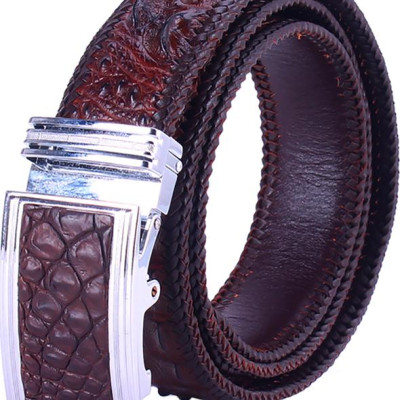 Thắt Lưng Nam Da Cá Sấu Đan Viền Bản Lớn Gai Huy Hoàng HT4702 - Nâu Đất