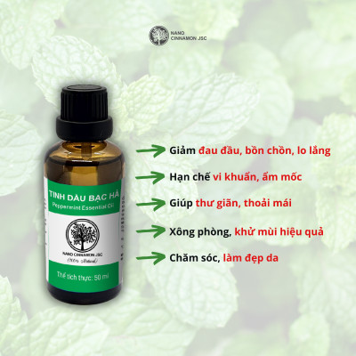 Tinh Dầu Bạc Hà Thiên Nhiên Nguyên Chất Nano Cinnamon 10/30/50/100ml – Khử mùi, Ngăn chặn ẩm mốc, Thư giãn - Có kiểm định