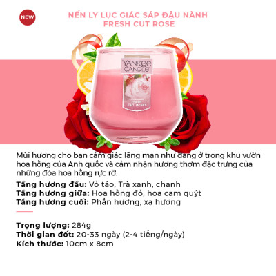 Nến Ly Lục Giác Sáp Đậu Nành 284gram từ Yankee Candle - Fresh Cut Roses