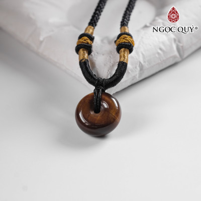 Mặt dây chuyền đồng điếu đá thạch anh mắt hổ vàng nâu 16mm mệnh thổ, kim - Ngọc Quý Gemstones