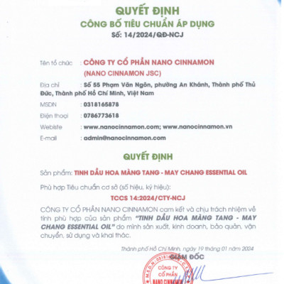 Tinh dầu hoa Màng Tang thiên nhiên nguyên chất Nano Cinnamon 10/30/50/100ml - cải thiện tâm trạng, thư giãn. Có kiểm định