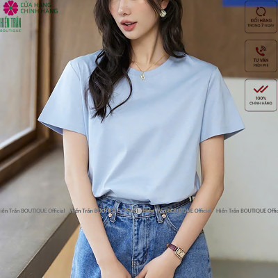 Áo thun nữ Hiền Trần BOUTIQUE nhiều màu sắc vải cotton cao cấp dáng suông trơn mặc mát, thấm hút mồ hôi cực tốt-AH01