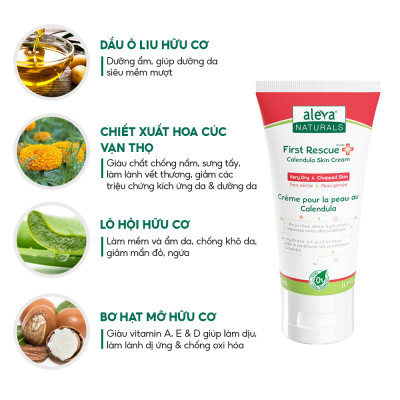 Kem dưỡng phục hồi da khô, nứt nẻ, cháy nắng và làm giảm ngứa ngáy, kích ứng da cho bé Aleva Naturals (tuýp 50ml)