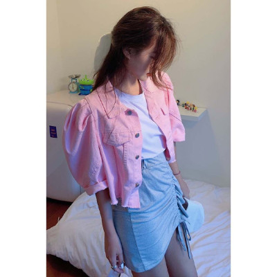 Áo khoác denim nữ tay bồng tiểu thư