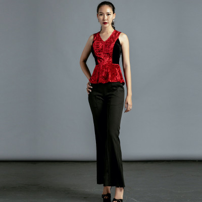 Áo Thắt Eo Áo Peplum Nhung Thời trang thiết kế Hity TOP123 (Đỏ Auburn)