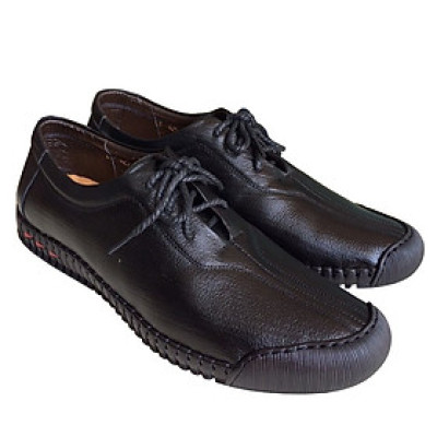 Giày mọi nam cột dây Trường Hải màu đen bò da bò thật cao cấp không bong tróc đế cao su chống mòn không trơn GMTH01276