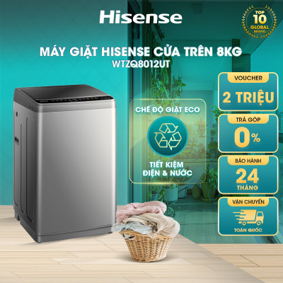 Máy giặt Hisense 8kg WTZQ8012UT Giặt Eco tiết kiệm điện năng, bảo hành 24 tháng - HÀNG CHÍNH HÃNG