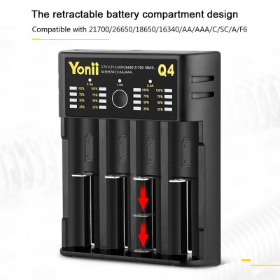 Bộ sạc pin Li-ion USB 4 khe 18350 16340 14500 YONII Q4 3.7V