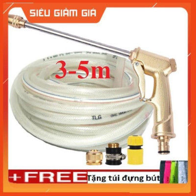 Bộ dây vòi xịt nước rửa xe,tưới cây, tăng áp 3 lần,loại 3m,5m 206701-3 đầu đồng,cút,nối đồng+tặng túi đựng bút 