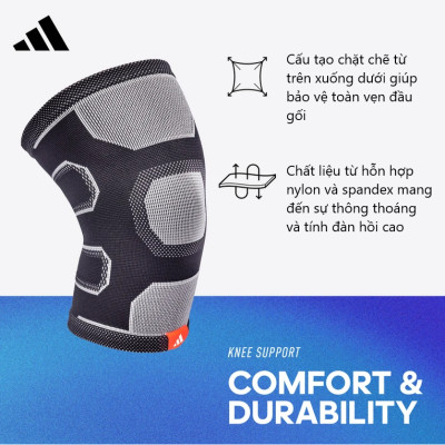 Băng Gối, Bó Gối Thể Thao Thun Co Giãn ADIDAS ADSU-1252BK-NL Knee Support (1 Cái) - Hàng Chính Hãng