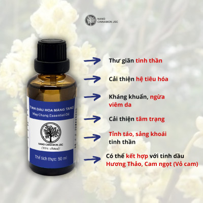 Tinh dầu hoa Màng Tang thiên nhiên nguyên chất Nano Cinnamon 10/30/50/100ml - cải thiện tâm trạng, thư giãn. Có kiểm định