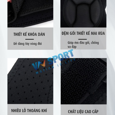 Băng Đệm Đầu Gối VNSPORT - VN026, Băng Đệm Gối Cho Thủ Môn, Bóng Rổ, Bóng Chuyền, Đá Banh, Leo Núi...Băng Có Thiết Kế Dán Tùy Chỉnh Vòng Gối Kết Hợp Dây Siết Tăng Cường Tạo Độ Chắc Chắn (1 Đôi)