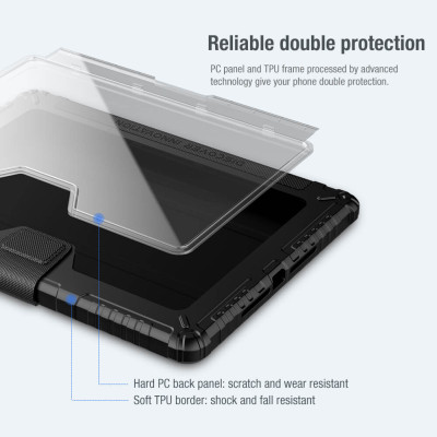 Bao da chống sốc bảo vệ camera cho iPad 10.2 (2019) / iPad 10.2 (2020) hiệu Nillkin Bumber Pro có ngăn đựng bút chống va đập, mặt lưng show Logo táo, cơ chế smartsleep, nắp bảo vệ Camera 1.1mm - hàng chính hãng