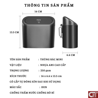 Thùng rác mini có nắp, hộp đựng rác có chốt cài treo thành cửa treo lưng ghế ô tô, xe hơi