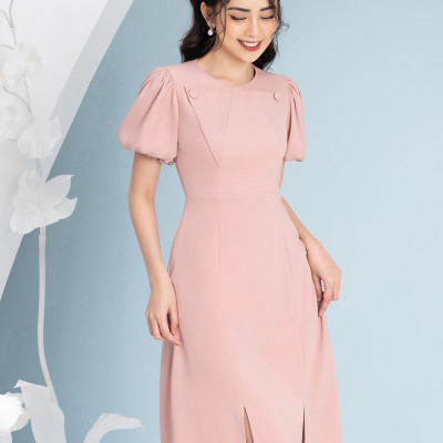 Đầm Thiết Kế Dáng Ôm A Luperi LFV3288 Tay Bồng Cổ Tròn Phối Túi Cúc 
