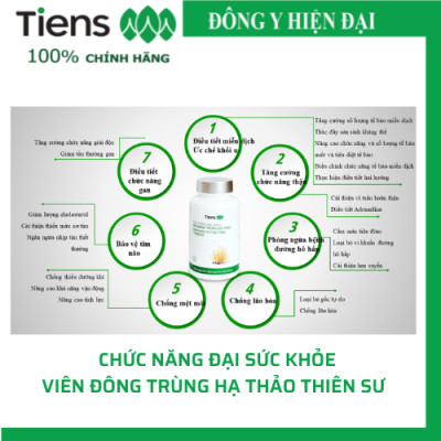 Thực phẩm bảo vệ sức khỏe Viên đông trùng hạ thảo - Thiên Sư. Hỗ trợ bồi bổ cơ thể, hỗ trợ làm giảm mệt mỏi, hỗ trợ giúp tăng cường sức đề kháng cho cơ thể, nâng cao chức năng Thận.