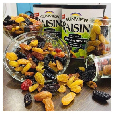 Nho khô Sunview Raisins Mỹ không hạt 3 màu giàu Vitamin khoáng chất, tốt cho tim mạch (425g/hộp) - QuaTangMe Extaste