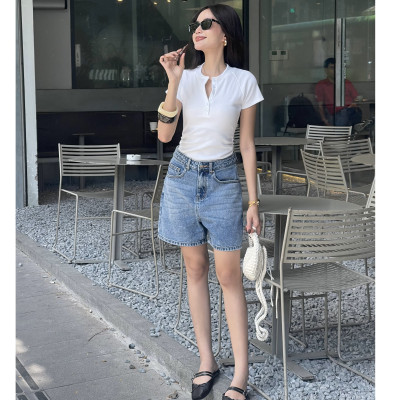 Quần short jean nữ lưng cao regular fit Aaa Jeans Royal Blue