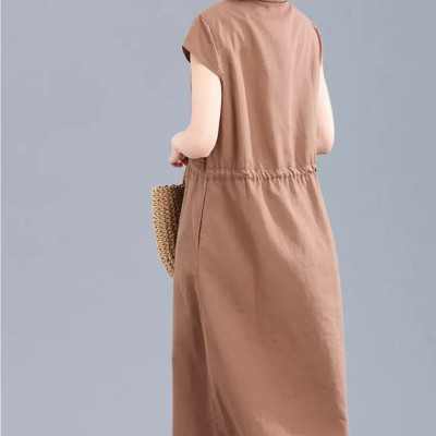 Đầm Nữ Form Suông Linen Cổ Sơ Mi Basic Tay ngắn Thoáng Mát HB70