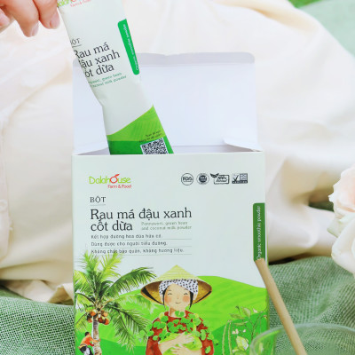 Rau má đậu xanh cốt dừa Dalahouse - Hộp 200gr (10 gói 20gr). Sử dụng đường hoa dừa Sokfarm không tăng cân, không tăng đường huyết