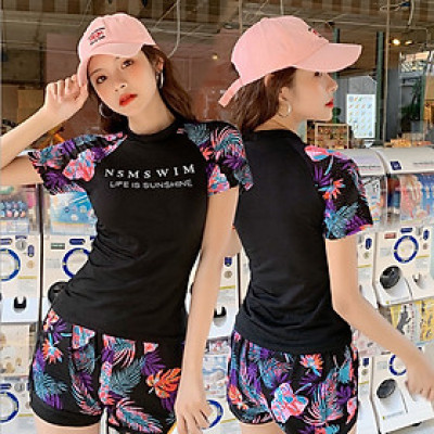 Bộ đồ bơi bikini nữ hai mảnh kín đáo đi tắm biển giấu bụng áo cộc tay quần short