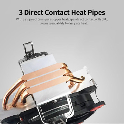 Quạt chịu thủy lực Thermaltake CPU Air Cooler 120mm Red LED 3 Ống dẫn nhiệt tiếp xúc trực tiếp Vây nhôm cho Intel