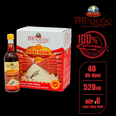 Nước mắm Khải Hoàn Phú Quốc 40 độ đạm 520ml thùng 6 chai