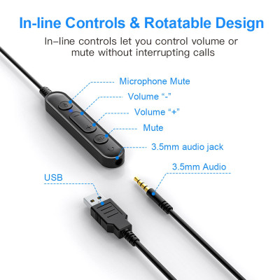Tai nghe điện thoại Bee H360  có dây 3.5mm / USB  có micrô trên tai