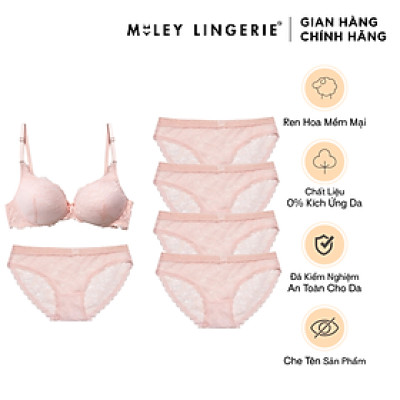 Bộ Áo Ngực Ren Không Gọng và Combo 5 Quần Ren Nữ Tea Rose Miley Lingerie - BRL02005_FLS0203